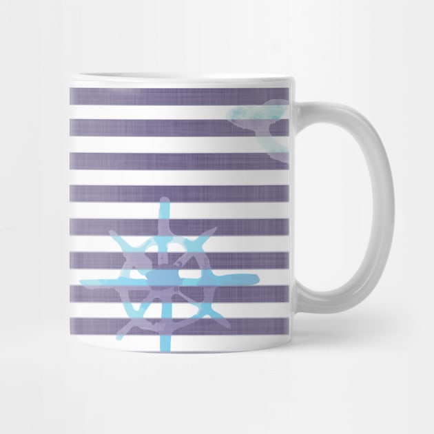 Whale Anchor Helm Watercolor Linen Stripes by White-Peony